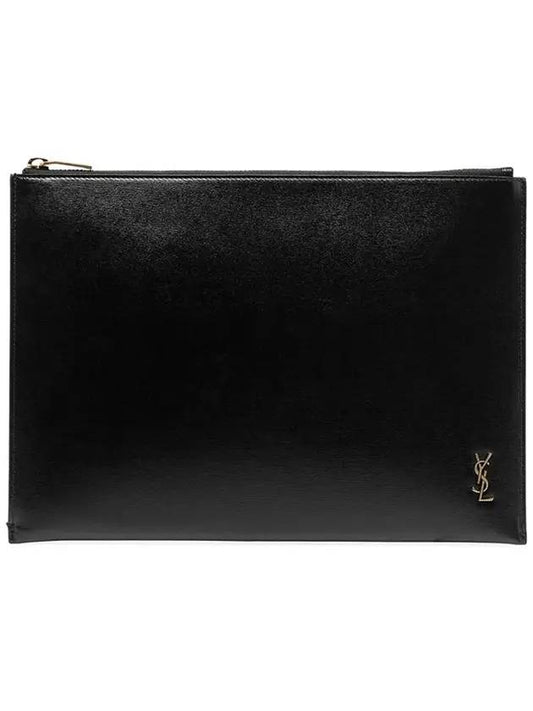 Tiny Gold Monogram Logo Medium Clutch Bag Black - SAINT LAURENT - BALAAN 1