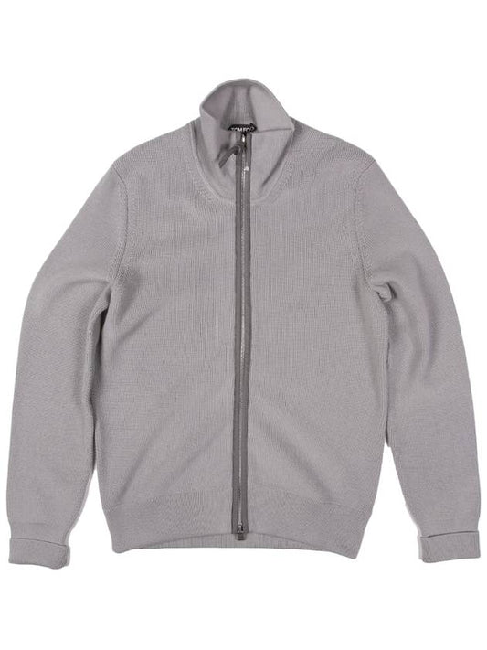 Leather Trim Wool Zip-Up Jacket Grey - TOM FORD - BALAAN 2