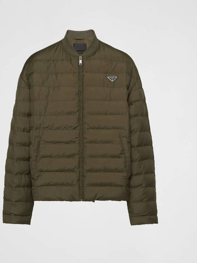 Triangle Logo Knit Collar Down Padded Jacket Military Green - PRADA - BALAAN 2