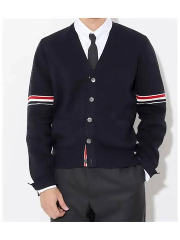 Milano Stitch Sprite Armband Cotton V-neck Cardigan Navy - THOM BROWNE - BALAAN 3