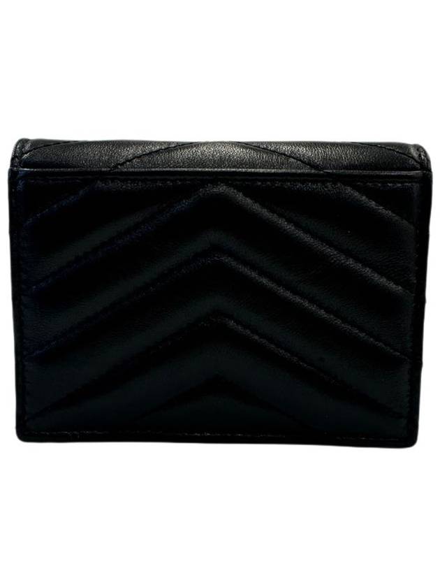 Casandra Matelasse Quilted Lambskin Flap Card Wallet Black - SAINT LAURENT - BALAAN 3