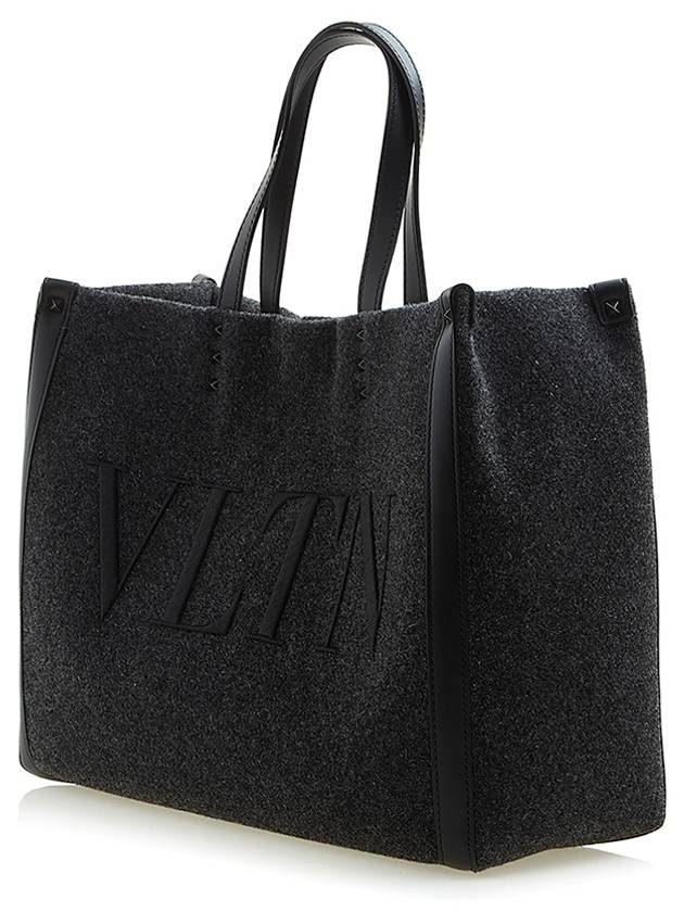 Embroidered Logo Felt Tote Bag Dark Gray - VALENTINO - BALAAN.