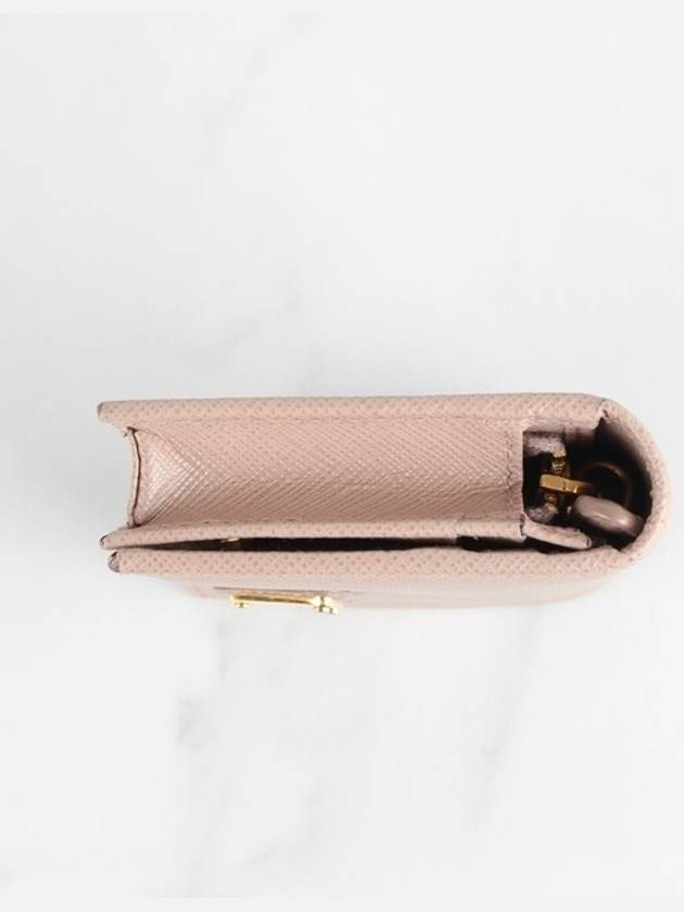 Triangular logo half wallet pink beige - PRADA - BALAAN 7