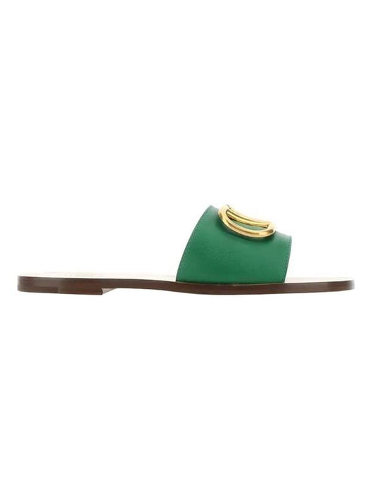 V Logo Signature Grainy Calfskin Slippers Sandals Green - VALENTINO - BALAAN 1