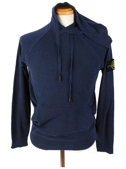 Men's Wappen Patch Cotton Zip Up Hoodie Navy - STONE ISLAND - BALAAN 2