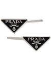 Triangle Logo Hair Clip Silver Black - PRADA - BALAAN 3