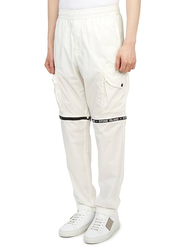 Logo Zipper Cargo Straight Pants White - STONE ISLAND - BALAAN.