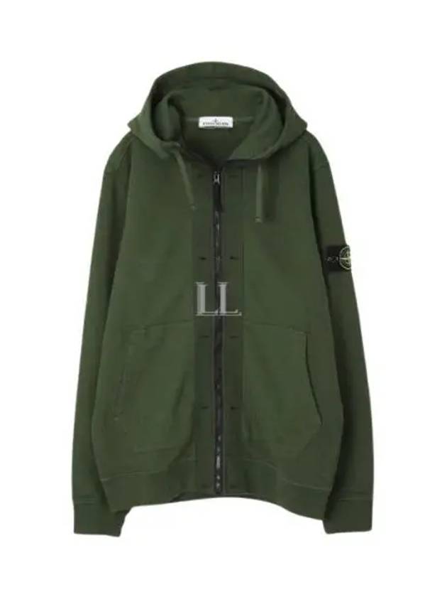 Brushed Cotton Fleece Garment Dyed Hooded Zip Up Olive Green - STONE ISLAND - BALAAN 2