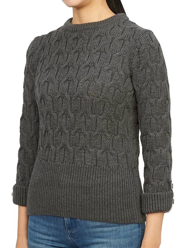 Merino Crisscross Cable Stitch Crewneck Knit Top Grey - THOM BROWNE - BALAAN 3