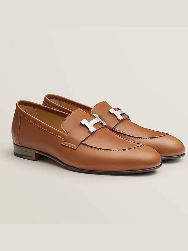 Men's Paris H Calfskin Palladium Loafers Natural - HERMES - BALAAN.