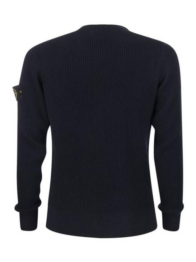 Crewneck Full Rib Wool Knit Top Navy - STONE ISLAND - BALAAN 3