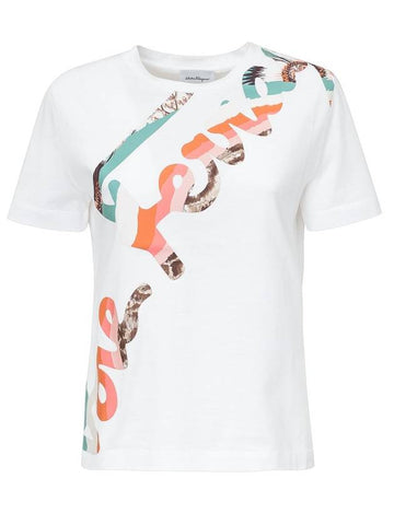 Logo Print Short Sleeve T-Shirt White - SALVATORE FERRAGAMO - BALAAN 1