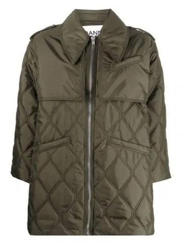 Women s side slit quilted jacket khaki ivory F7160 - GANNI - BALAAN 1