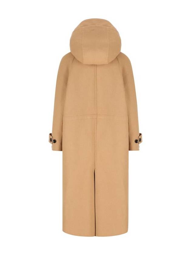 Logo embroidered hooded wool cashmere single coat camel - GUCCI - BALAAN 3