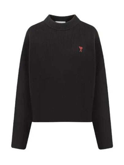 Red ADC Chain Stitch Heart Logo Knit Top Black - AMI - BALAAN 2