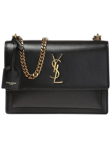 Monogram Sunset Medium Smooth Leather Cross Bag Black - SAINT LAURENT - BALAAN 1