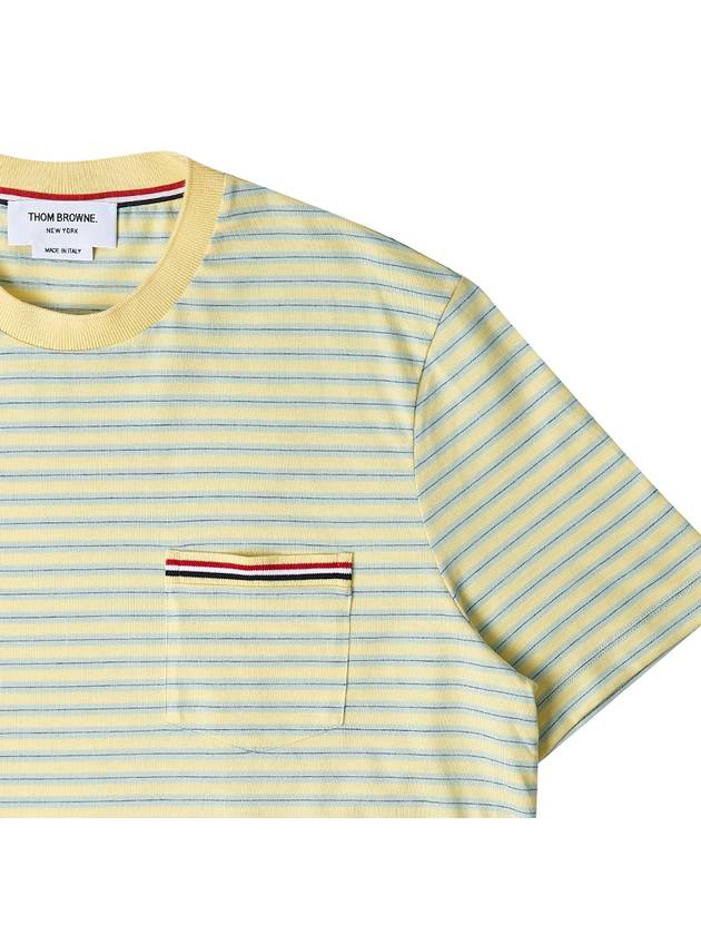 Striped Jersey Pocket Short Sleeve T-Shirt Green Yellow - THOM BROWNE - BALAAN 5