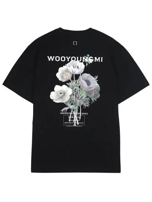 Flower Print Back Logo T-Shirt Black - WOOYOUNGMI - BALAAN 1