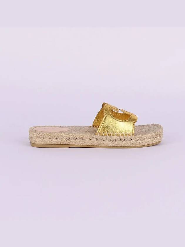 Interlocking G Cutout Slide Sandals Metallic Gold - GUCCI - BALAAN 3