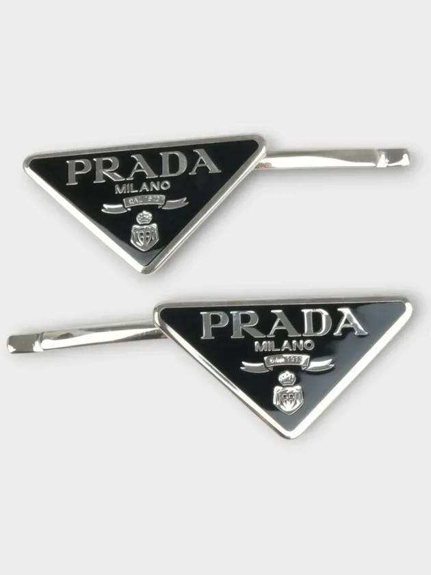 Triangle Logo Hair Clip Silver Black - PRADA - BALAAN 3