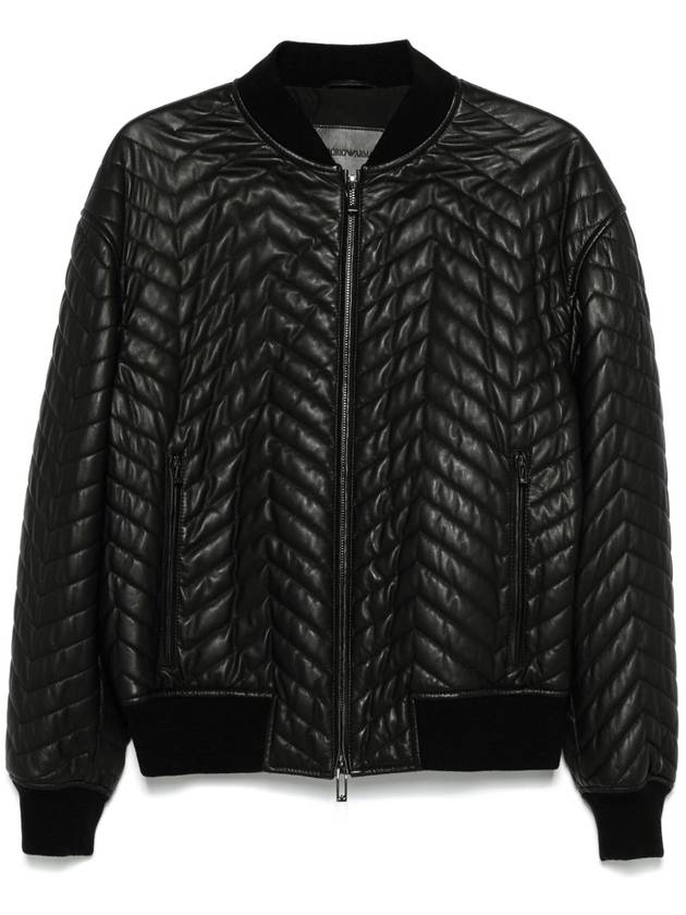 Loose fit nappa lambskin bomber jacket black - EMPORIO ARMANI - BALAAN 2