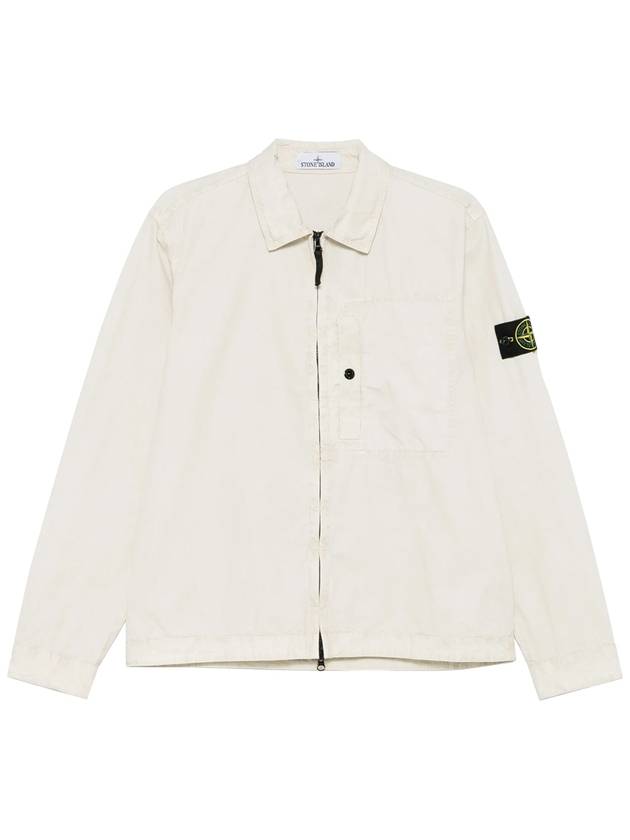 Logo Patch Overshirt Zip-Up Jacket Beige - STONE ISLAND - BALAAN 2