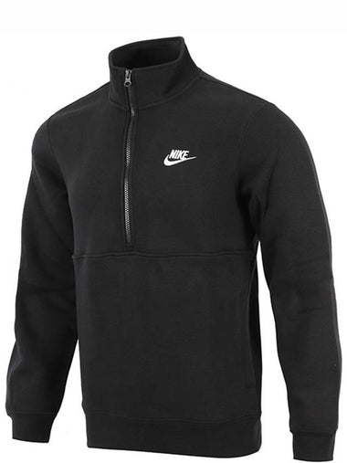 Sportswear Club Half Zip Top Sweatshirt Black - NIKE - BALAAN 1