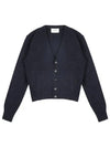 Embroidered Heart Logo Cashmere Cardigan Navy - AMI - BALAAN 2