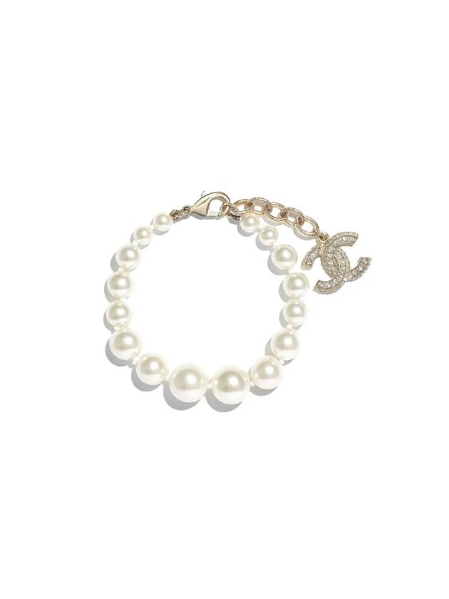 Crystal CC Logo Pearl Bracelet White - CHANEL - BALAAN 1