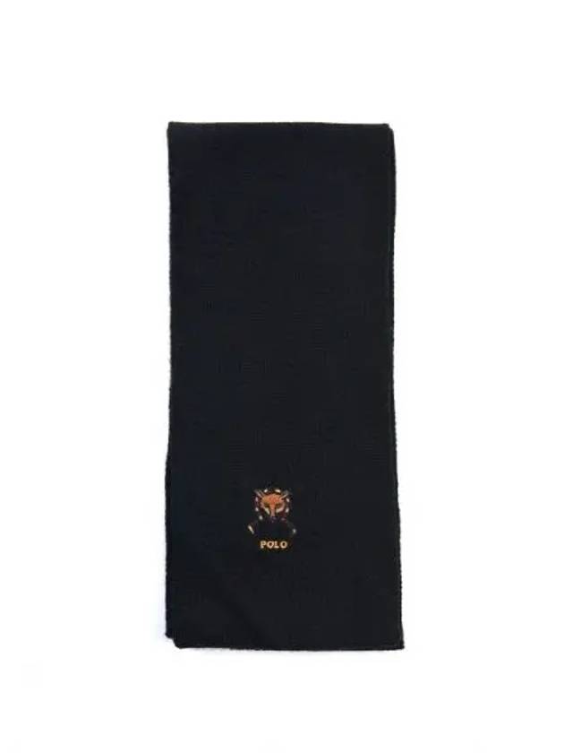 Fox Embroidered Wool Muffler Black - POLO RALPH LAUREN - BALAAN 2