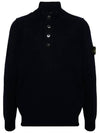 Wappen Patch Half Button Lambswool Knit Top Navy - STONE ISLAND - BALAAN 3