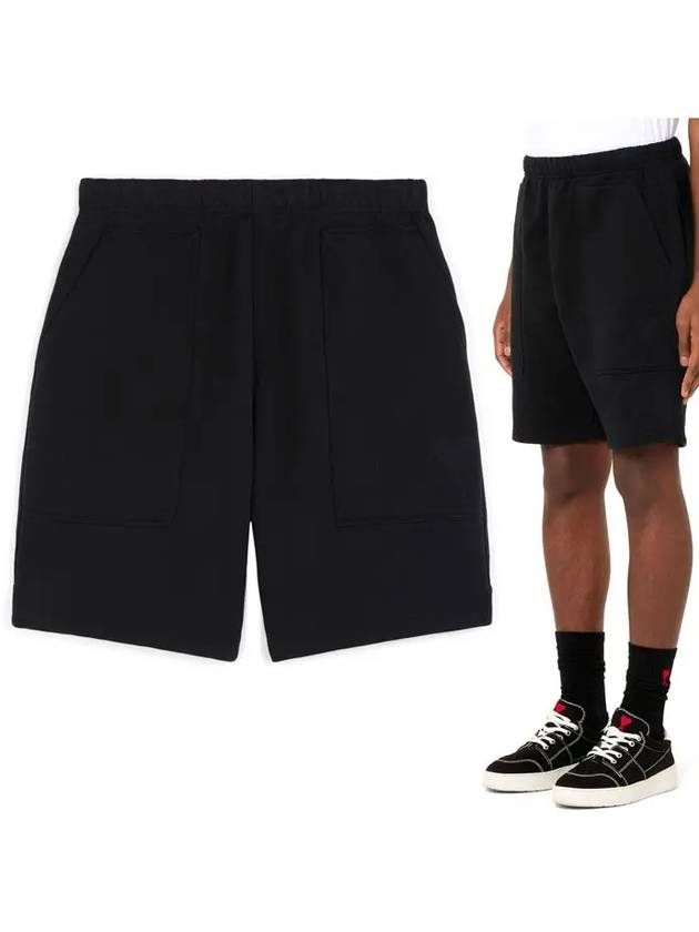 Men's Heart Logo Track Shorts Black - AMI - BALAAN.