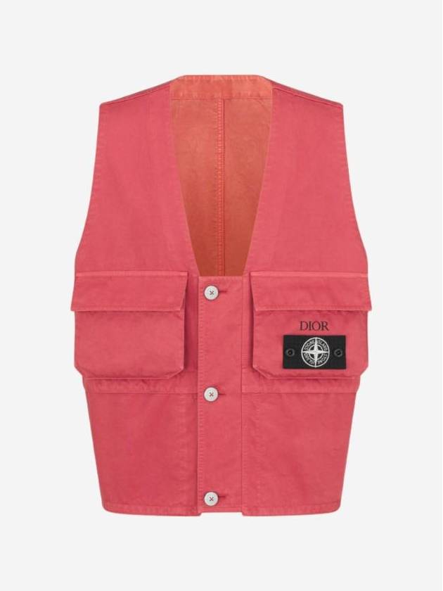 x Stone Island Cotton Blend Satin Vest Red - DIOR - BALAAN 1