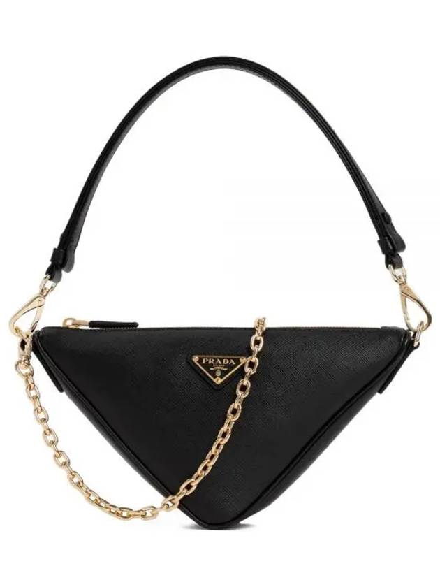 Triangle Saffiano Leather Shoulder Bag Black - PRADA - BALAAN 2