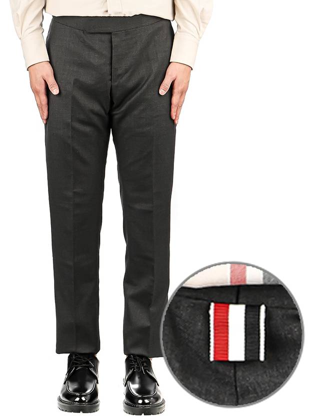 Low Rise Side Tab Wool Slacks Dark Grey - THOM BROWNE - BALAAN.