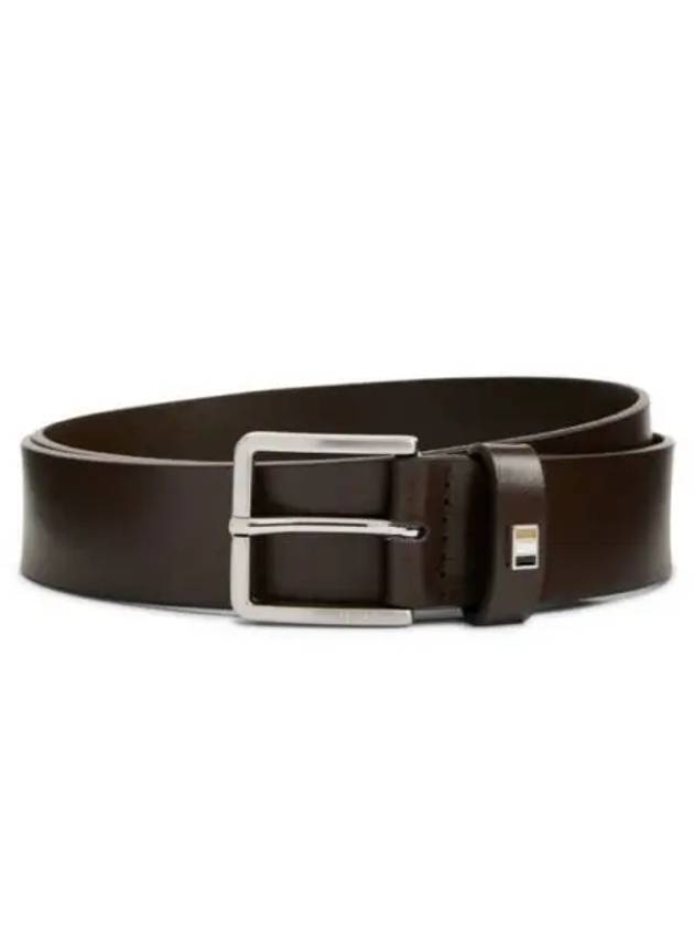 Signature Stripe Silver Buckle Logo Leather Belt Dark Brown - HUGO BOSS - BALAAN 2