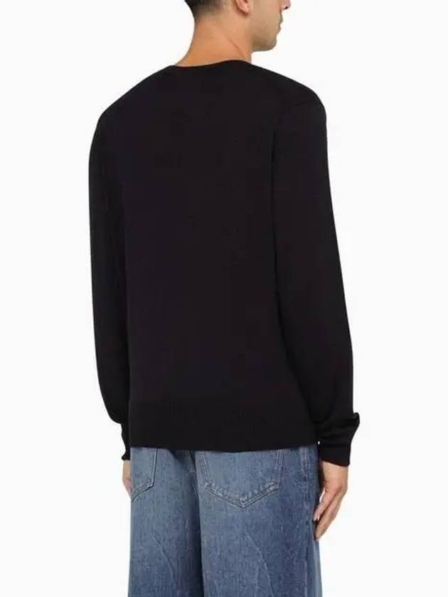 Heart Embroidered Logo Crew Neck Knit Top Navy - AMI - BALAAN 5