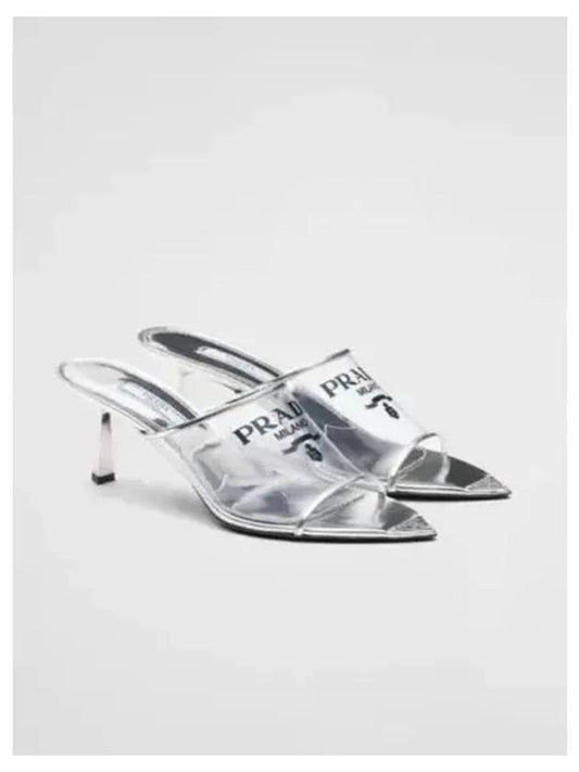 Logo Print Plexiglass Sandals Heel Silver - PRADA - BALAAN 2