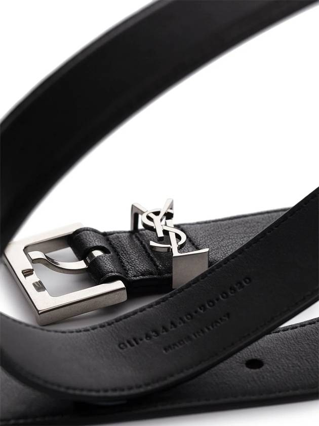 Silver Hardware Monogram Buckle Leather Belt Black - SAINT LAURENT - BALAAN 4