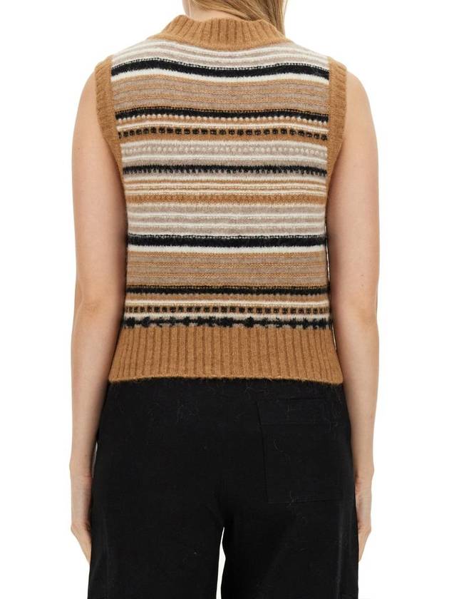 Striped Soft Wool Knit Vest Brown - GANNI - BALAAN 4