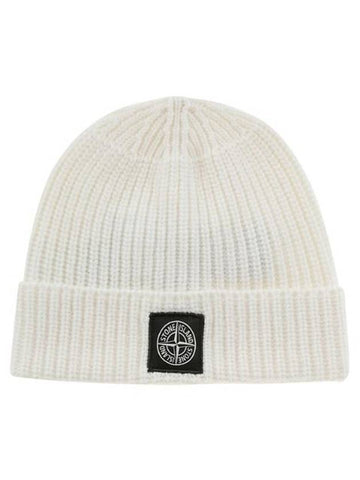 Logo Wool Beanie Natural - STONE ISLAND - BALAAN 1