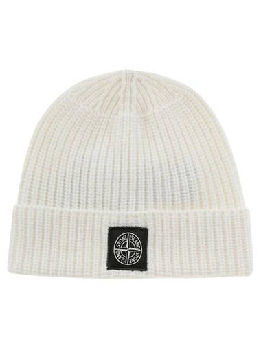 Logo Knit Beanie Natural - STONE ISLAND - BALAAN 1