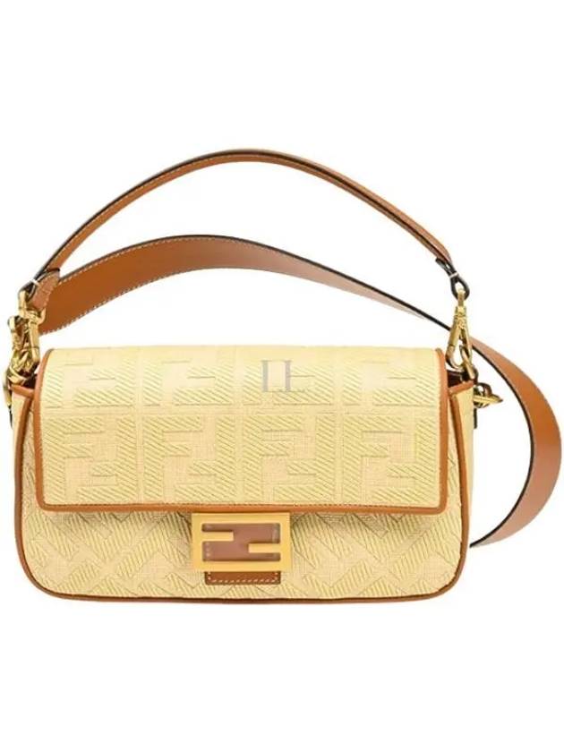 FF Logo Baguette Rafia Shoulder Bag Beige - FENDI - BALAAN 2