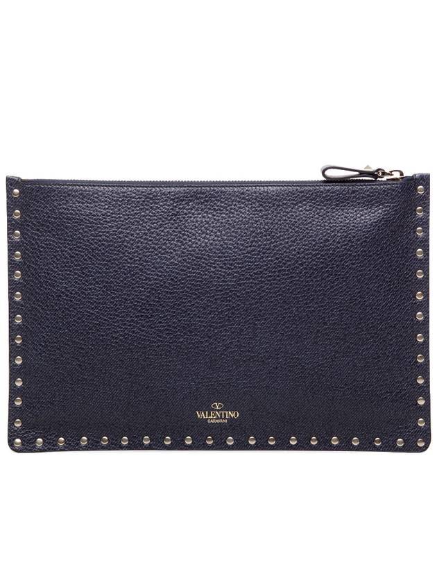 Rockstud Stampa Alce Clutch Bag Navy - VALENTINO - BALAAN.