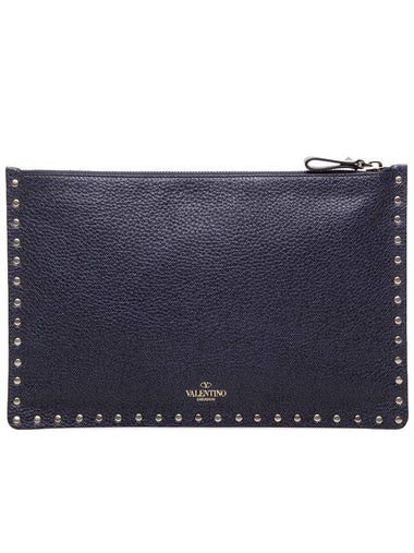 Rockstud Stampa Alce Clutch Bag Navy - VALENTINO - BALAAN 1