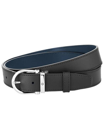 Horseshoe Buckle Reversible Leather Belt Black Blue - MONTBLANC - BALAAN 1