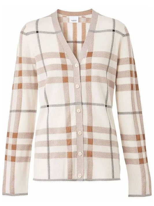 Women's Intarsia Lamana Check Pattern Cardigan Ivory - BURBERRY - BALAAN 2