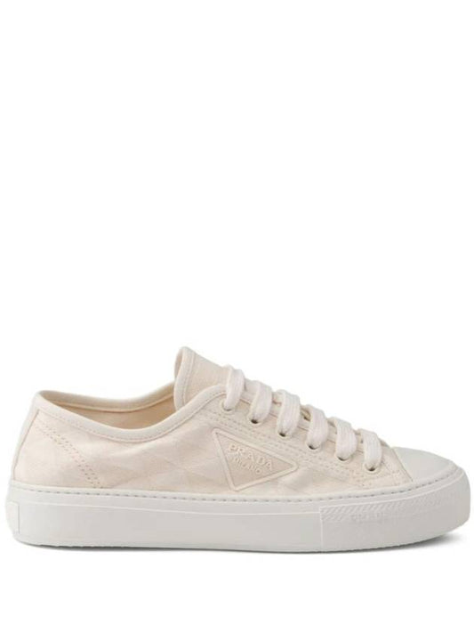 Triangle Logo Fabric Low Top Sneakers Natural - PRADA - BALAAN 1