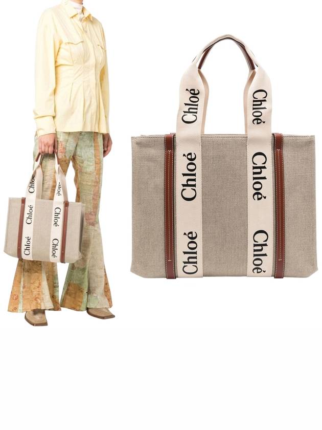 Woody Canvas Medium Tote Bag Brown - CHLOE - BALAAN 2