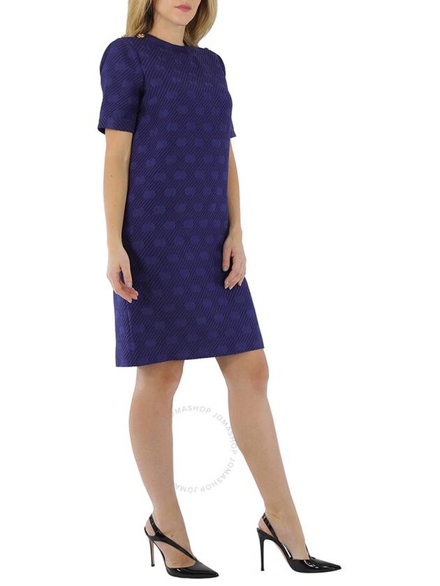 Women's GG Pattern Wool Silk Short Sleeve Midi Dress Blue - GUCCI - BALAAN 3